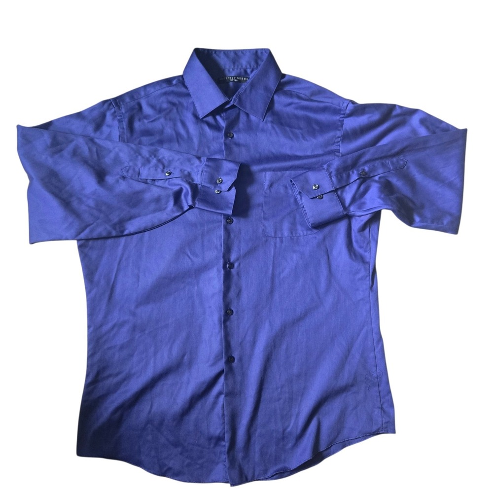 Geoffrey Beene Dress Shirt Mens 17 34/35 Purple Long Sleeve Wrinkle Free